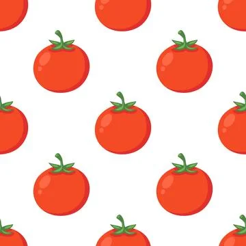 Vector Seamless Pattern with Whole Red Tomato on White Background. Fresh Tomato Illustrazione stock