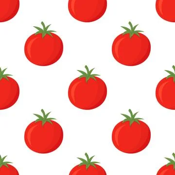 Vector Seamless Pattern with Whole Red Tomato on White Background. Fresh Tomato Illustrazione stock