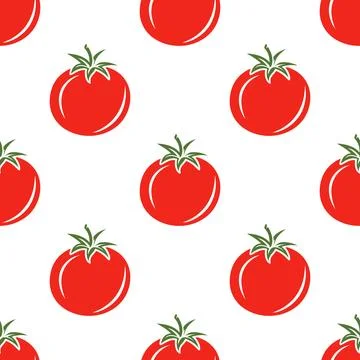 Vector Seamless Pattern with Whole Red Tomato on White Background. Fresh Tomato Illustrazione stock