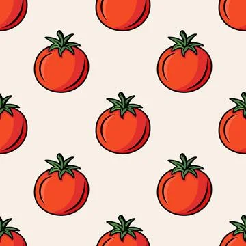 Vector Seamless Pattern with Whole Red Tomato on White Background. Fresh Tomato Stock Illustration