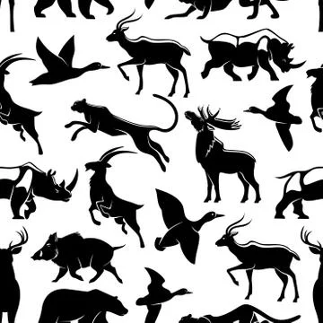 Vector seamless pattern of wild animals and birds Stockillustratie