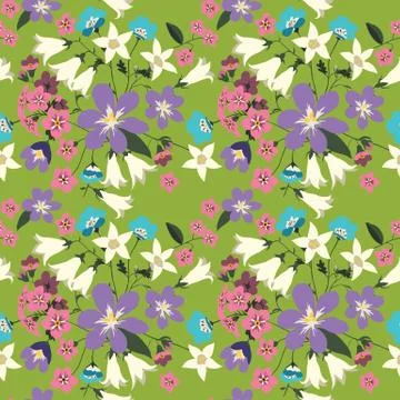 Vector seamless pattern with wild flowers Stock Illustration