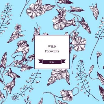 Vector seamless pattern of wild flowers. Hand drawn vector illustration 스톡 일러스트