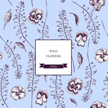 Vector seamless pattern of wild flowers. Hand drawn vector illustration Stock Illustration