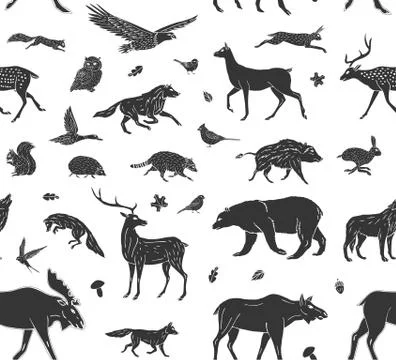 Vector seamless pattern of wild forest animal Stock Illustration