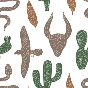 Vector seamless pattern with wild west animal, bird, serpent for menu, web Illustrazione stock
