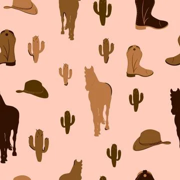 Vector seamless pattern of wild west and cowboy elements. Illustrazione stock