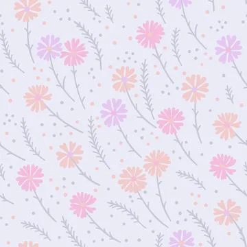 Vector seamless pattern with wildflowers and herbs. These are elegant lines.. Stock Illustration