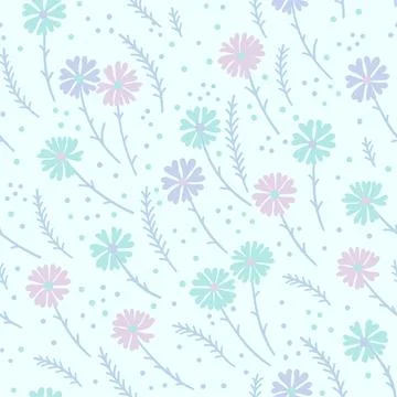 Vector seamless pattern with wildflowers and herbs. These are delicate lines  Stock Illustration