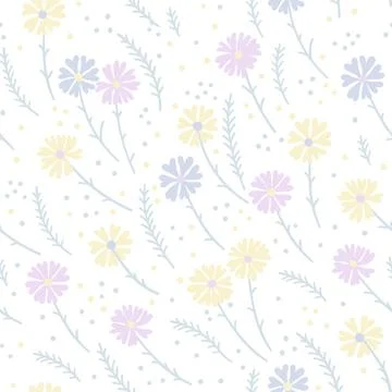 Vector seamless pattern with wildflowers and herbs. These are elegant lines o Stock Illustration
