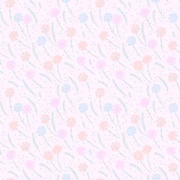 Vector seamless pattern with wildflowers and herbs. Elegant green stems. Wa.. Stock Illustration