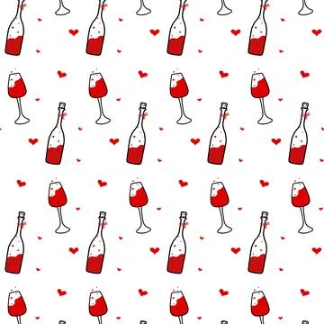 Vector seamless pattern with wine and wine glasses Stock Illustration