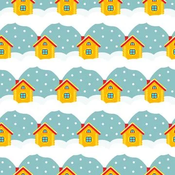 Vector seamless pattern. Winter. Houses, snow, snowdrifts. Illustrazione stock