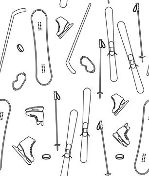 Vector seamless pattern of winter sport equipment Stock Illustration