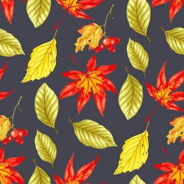 Vector seamless pattern wirh autumn bright leaves Stock Illustration