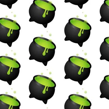 Vector seamless pattern in witch cauldron in flat style Stock Illustration