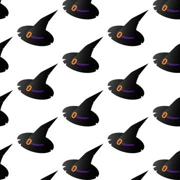 Vector seamless pattern with witch hats Stock Illustration