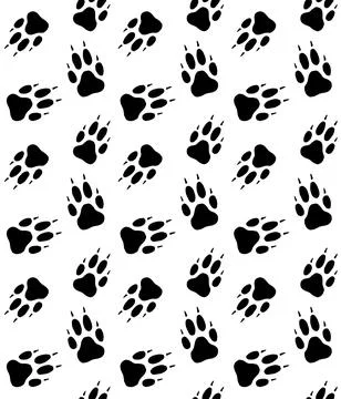 Vector seamless pattern of wolf dog paw foot print Stock Illustration