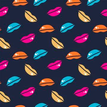 Vector seamless pattern with woman bright colorful lips Stock Illustration