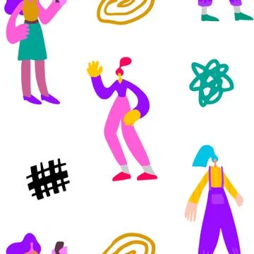 Vector seamless pattern with woman doodle style Stock Illustration