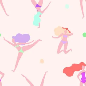 Vector seamless pattern with women in swimsuits on beach Illustrazione stock
