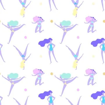 Vector seamless pattern with women in swimsuits on beach Stock Illustration