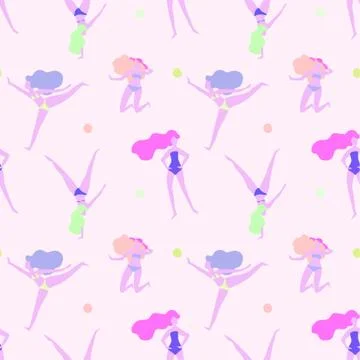 Vector seamless pattern with women in swimsuits on beach Illustrazione stock
