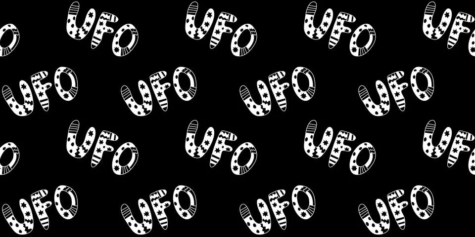 Vector seamless pattern with the word UFO. Background and texture on the them 스톡 일러스트