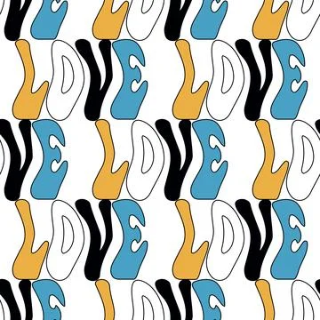 Vector seamless pattern -Y2k groovy quote LOVE lettering. Funky retro aesthetic Stock Illustration