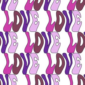Vector seamless pattern -Y2k groovy quote LOVE lettering. Funky retro aesthetic Stock Illustration