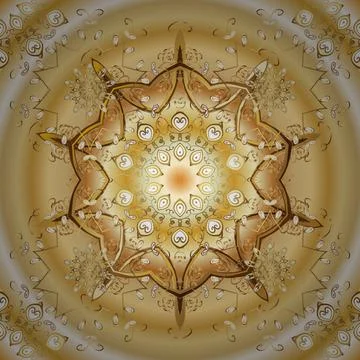 Vector seamless pattern on yellow and beige colors with golden elements. Damask Stock Illustration