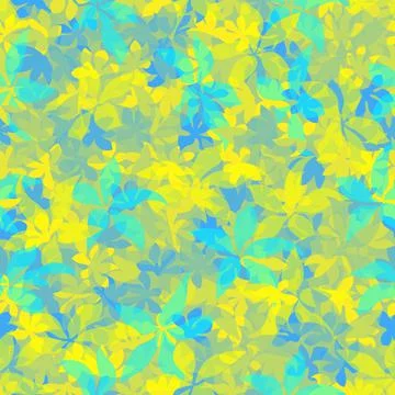 Vector seamless pattern. Yellow and blue silhouettes of flowers background Иллюстрация