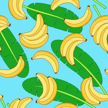 Vector seamless pattern with yellow bananas and green leaves 库存插图