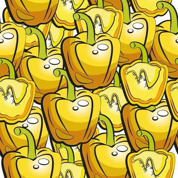 Vector seamless pattern with yellow bell pepper. Stock Illustration