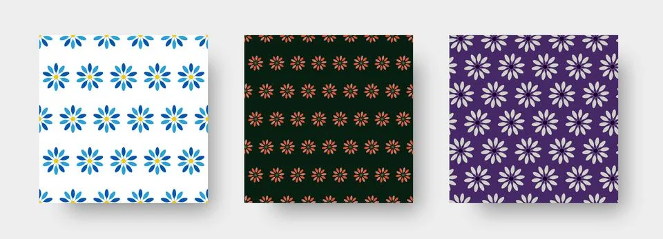 Vector seamless pattern with yellow, blue, orange flowers, bright elements on 스톡 일러스트