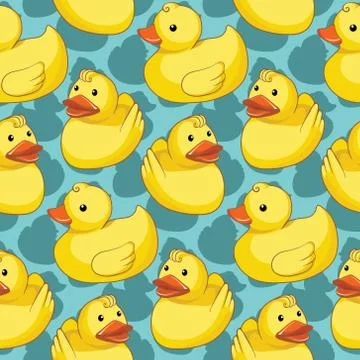 Vector seamless pattern with yellow ducks Stock Illustration