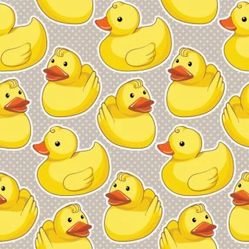 Vector seamless pattern with yellow ducks Stock Illustration