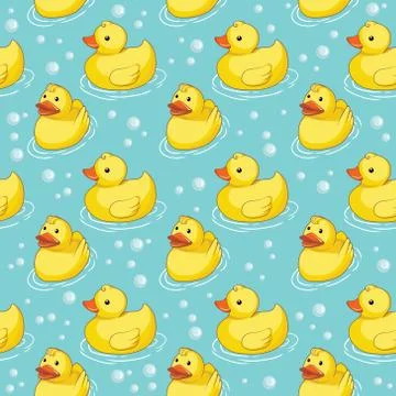 Vector seamless pattern with yellow ducks Stock Illustration