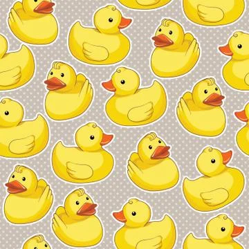 Vector seamless pattern with yellow ducks Stock Illustration
