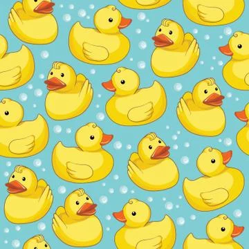 Vector seamless pattern with yellow ducks Stock Illustration