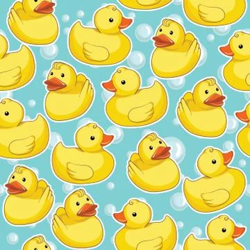 Vector seamless pattern with yellow ducks Stock Illustration