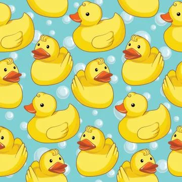 Vector seamless pattern with yellow ducks Stock Illustration