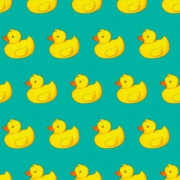 Vector seamless pattern with yellow ducks Stock Illustration