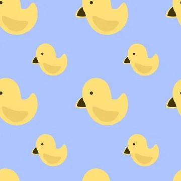 Vector seamless pattern of yellow ducks on a blue background Stock Illustration