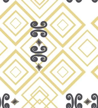 Vector seamless pattern of yellow geometric elements and swirls. Stock Illustration
