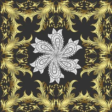 Vector seamless pattern on yellow, gray and neutral colors with golden elements. 스톡 일러스트