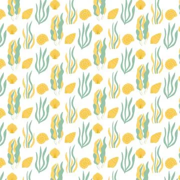 Vector seamless pattern with yellow-green algae. Stock Illustration