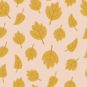 Vector seamless pattern with yellow leaves on beige. Autumn nature pattern Stock Illustration