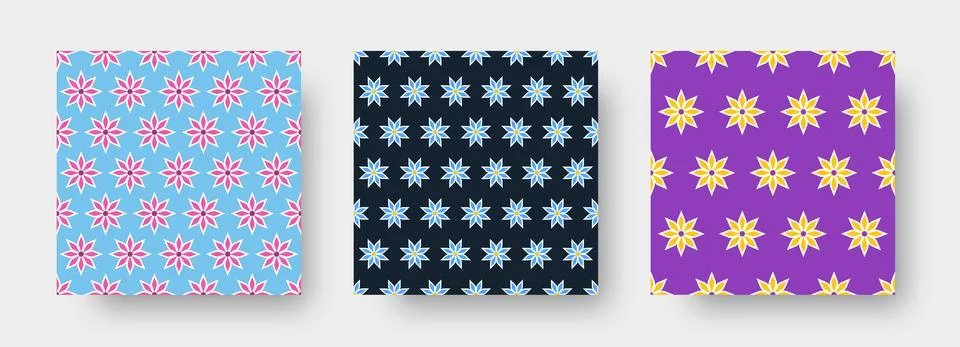 Vector seamless pattern with yellow, pink flowers with white stroke, colorful Stock Illustration