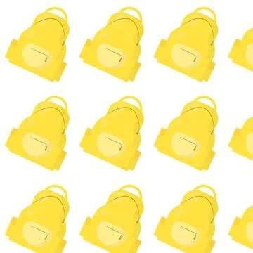Vector seamless pattern with yellow school backpacks in flat style Stock Illustration